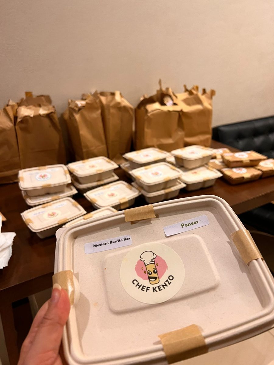 Chef Kenzo branded meal boxes packed and bagged for office delivery